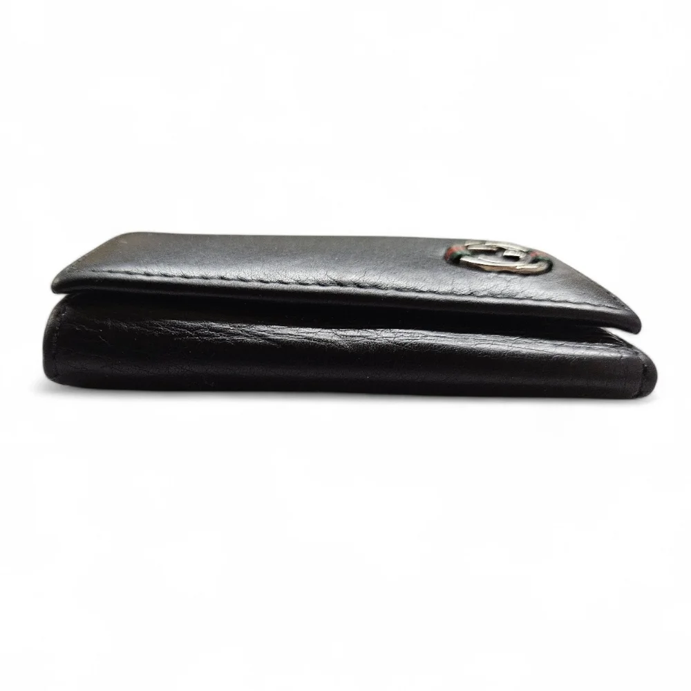 Gucci GG Marmont Black Leather Card And Key Holder Wallet In Black And Silver